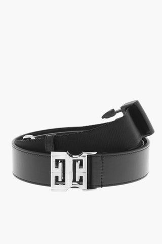 Leather and Fabric Industrial Belt with Silver-Tone Buckle 35mm