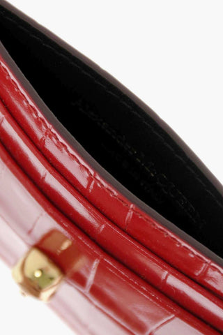 Crocodile Effect Leather Card Holder with Golden Skull