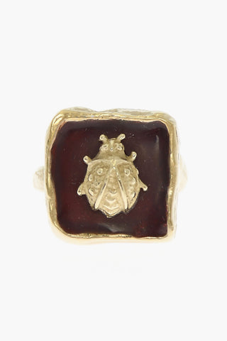 Brass JARDIN D'HIVER Ring with Golden Ladybird