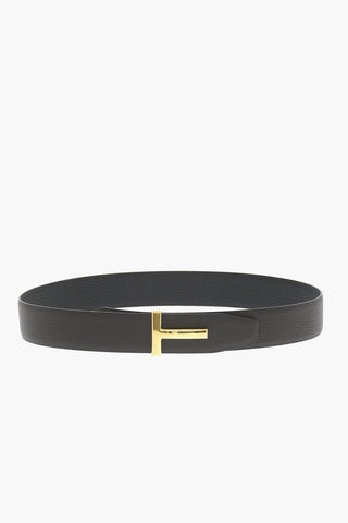 Textured Leather Reversible Belt with Golden Details