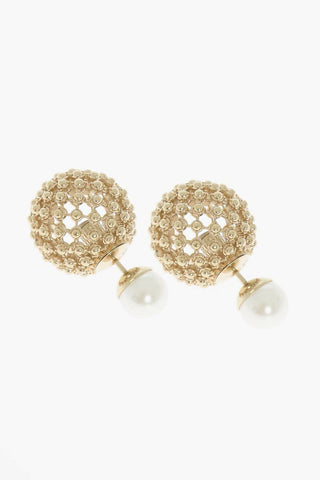 Golden Effect Metal DIOR TRIBALES Earrings with Resin Pearl
