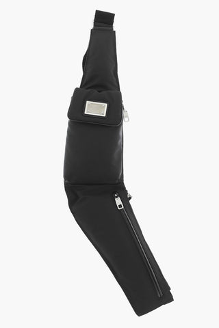 Technical Fabric Shoulder Bum Bag with Leather Trims