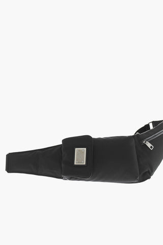 Technical Fabric Shoulder Bum Bag with Leather Trims
