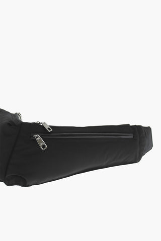 Technical Fabric Shoulder Bum Bag with Leather Trims