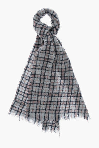 Plaid Motif MENT Scarf with Frayed Edge
