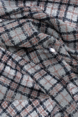 Plaid Motif MENT Scarf with Frayed Edge
