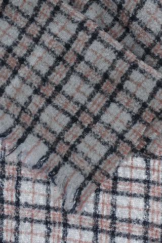 Plaid Motif MENT Scarf with Frayed Edge