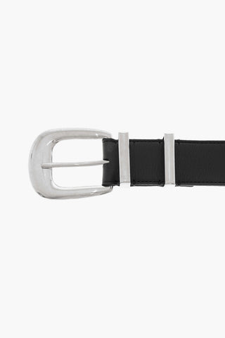 Solid Color Leather Belt with Silver-Tone Buckle 35mm