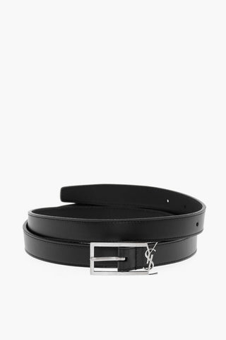 Solid Color Leather Belt with Logoed Buckle 20mm
