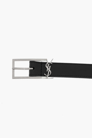 Solid Color Leather Belt with Logoed Buckle 20mm