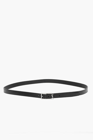 Solid Color Leather Belt with Logoed Buckle 20mm