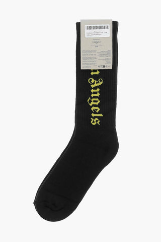 Solid Color Long Socks with Contrasting Logo