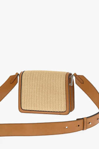 Leather and Raffia Crossbody Bag with Silver-Tone Logo