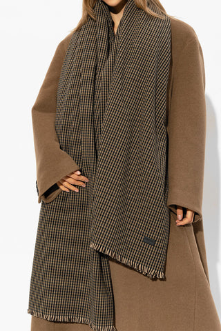 Plaid Motif Wool Blend Maxi Scarf