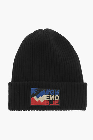 GRENOBLE Solid Color Ribbed Beanie with Contrasting Detail