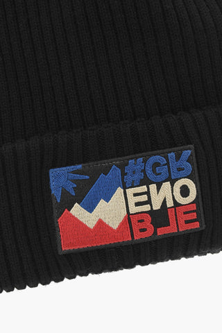 GRENOBLE Solid Color Ribbed Beanie with Contrasting Detail