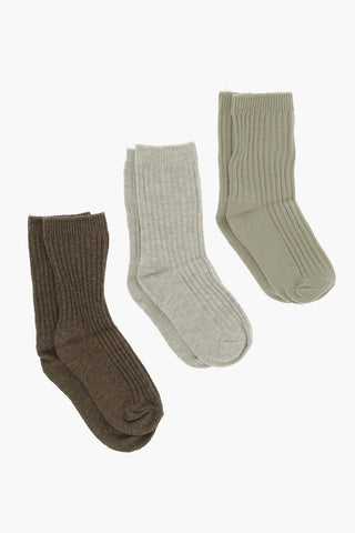 Set of 3 Pairs of Socks in Ribbed Cotton Blend