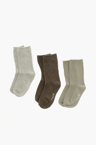 Set of 3 Pairs of Socks in Ribbed Cotton Blend