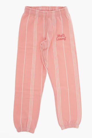 Striped Fleeced Cotton Joggers with Embroidery