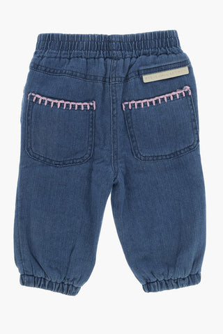 Jeans Ricamati con Elastico in Vita