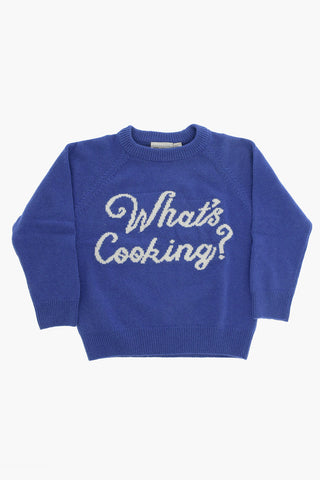 Solid Color Cotton and Wool Crew-neck Sweater with Frontal Embroidery