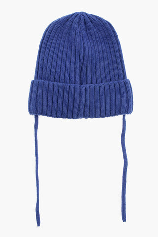 Beanie in Tinta Unita a Coste con Patch Logo a Contrasto