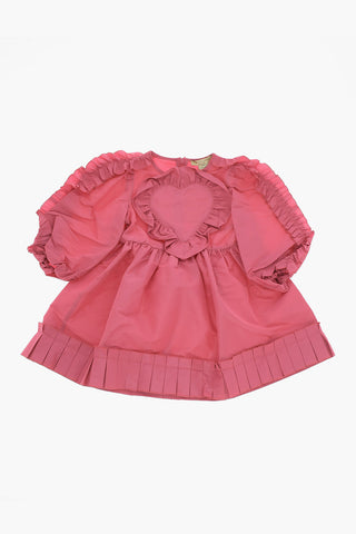 Solid Color Crew-neck Dress with Ruffles