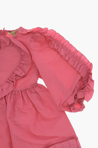 Solid Color Crew-neck Dress with Ruffles