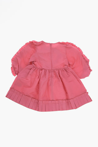 Solid Color Crew-neck Dress with Ruffles