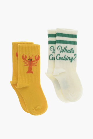 Set of 2 Pairs of Socks in Cotton Blend with Contrasting Details
