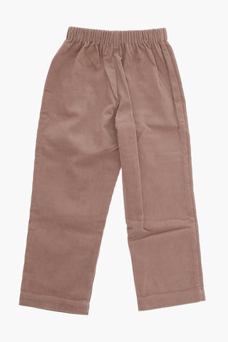 Solid Color Corduroy Pants with Elastic Waistband