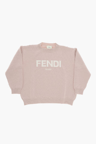 Maglia Girocollo in Lana Vergine con Logo a Contrasto