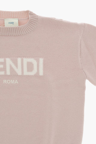 Maglia Girocollo in Lana Vergine con Logo a Contrasto
