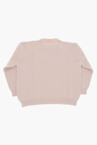 Maglia Girocollo in Lana Vergine con Logo a Contrasto