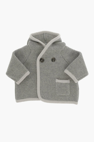 Solid Color Knitted Coat with Hood