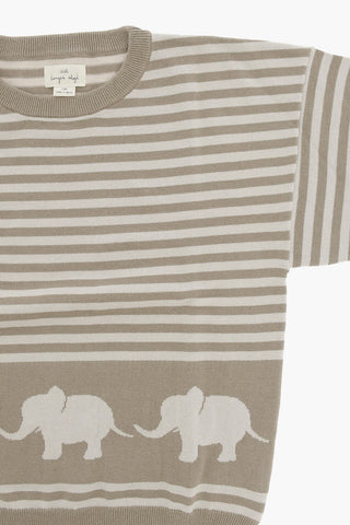 Striped Organic Cotton Crewneck LOUI Sweater with Elephant Embroideries
