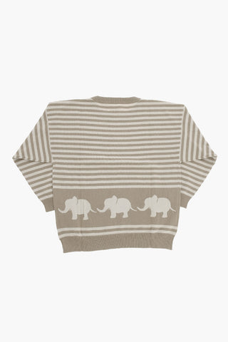 Striped Organic Cotton Crewneck LOUI Sweater with Elephant Embroideries