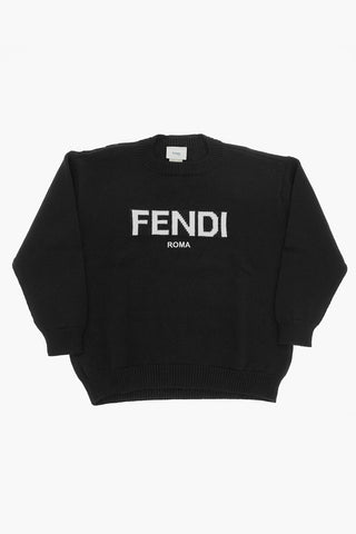 Maglia Girocollo in Lana Vergine con Logo a Contrasto