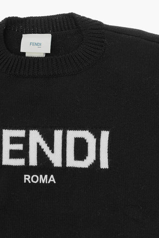 Maglia Girocollo in Lana Vergine con Logo a Contrasto