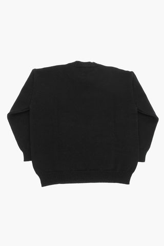 Maglia Girocollo in Lana Vergine con Logo a Contrasto