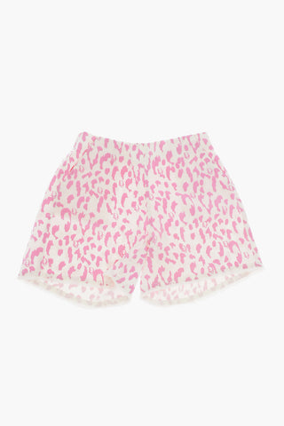 Shorts in Cotone Stretch a Fantasia Animalier con Elastico in Vita