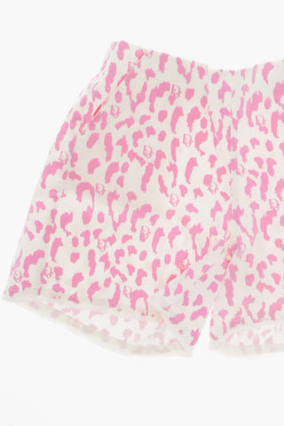 Shorts in Cotone Stretch a Fantasia Animalier con Elastico in Vita