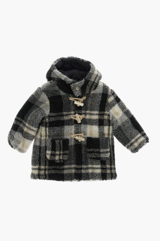 Cappotto in Pile a Quadri con Cappuccio