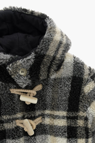 Cappotto in Pile a Quadri con Cappuccio