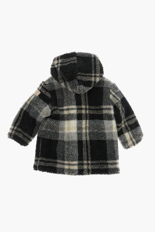 Cappotto in Pile a Quadri con Cappuccio