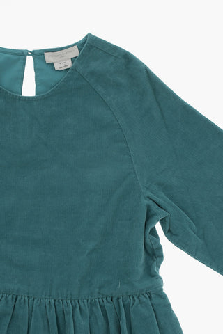 Vestito Girocollo in Velour a Coste a Maniche Lunghe con Ricami