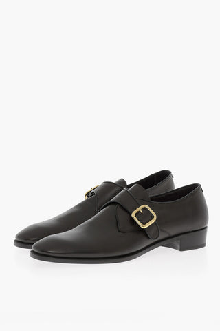 Leather Monk shoes With Golden Buckle
