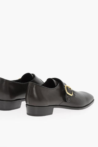 Leather Monk shoes With Golden Buckle