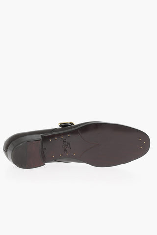 Leather Monk shoes With Golden Buckle
