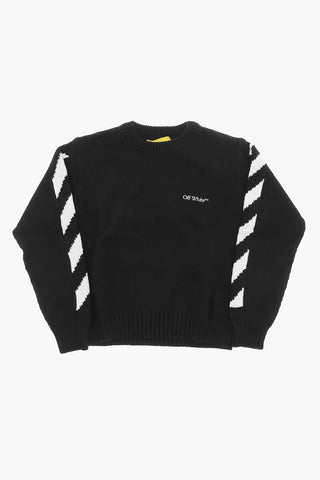 Cotton Crew-neck Sweater with Contrast Bands